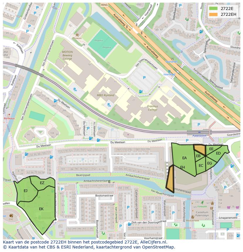 Afbeelding van het postcodegebied 2722 EH op de kaart.
