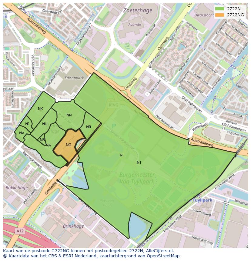Afbeelding van het postcodegebied 2722 NG op de kaart.