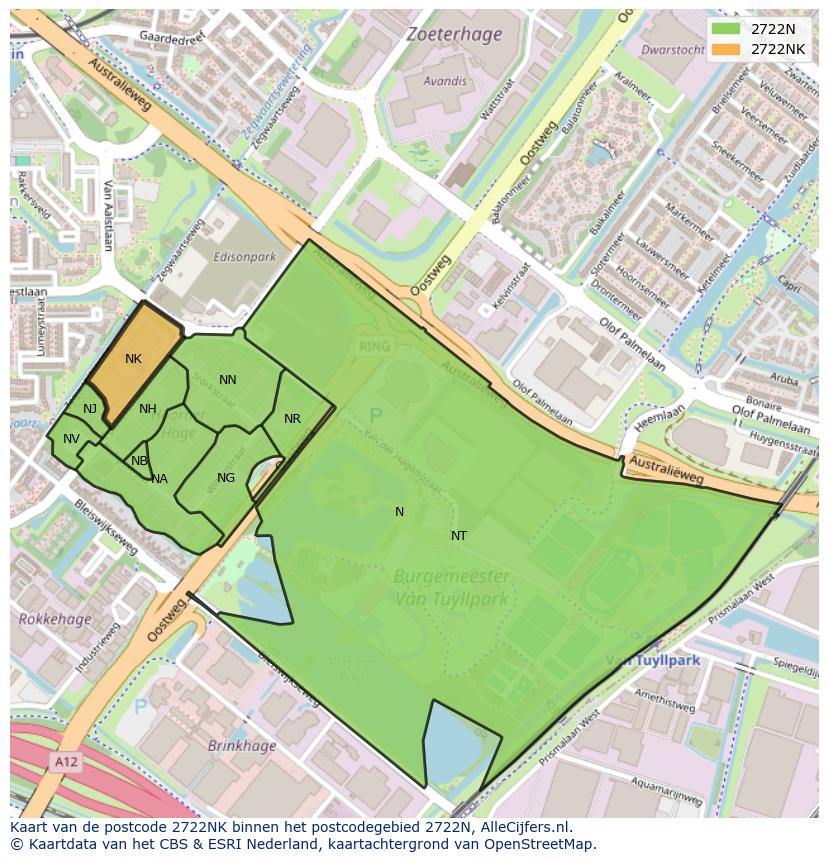 Afbeelding van het postcodegebied 2722 NK op de kaart.