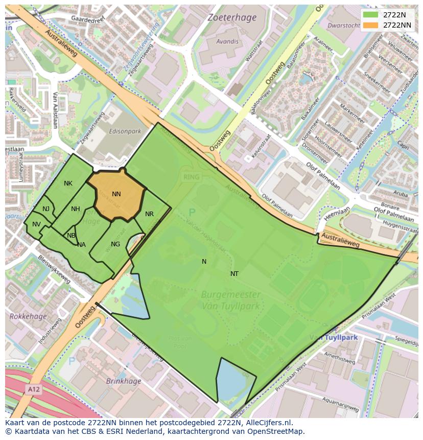 Afbeelding van het postcodegebied 2722 NN op de kaart.