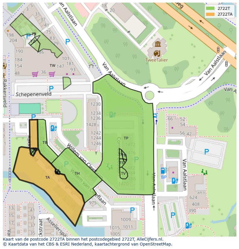 Afbeelding van het postcodegebied 2722 TA op de kaart.