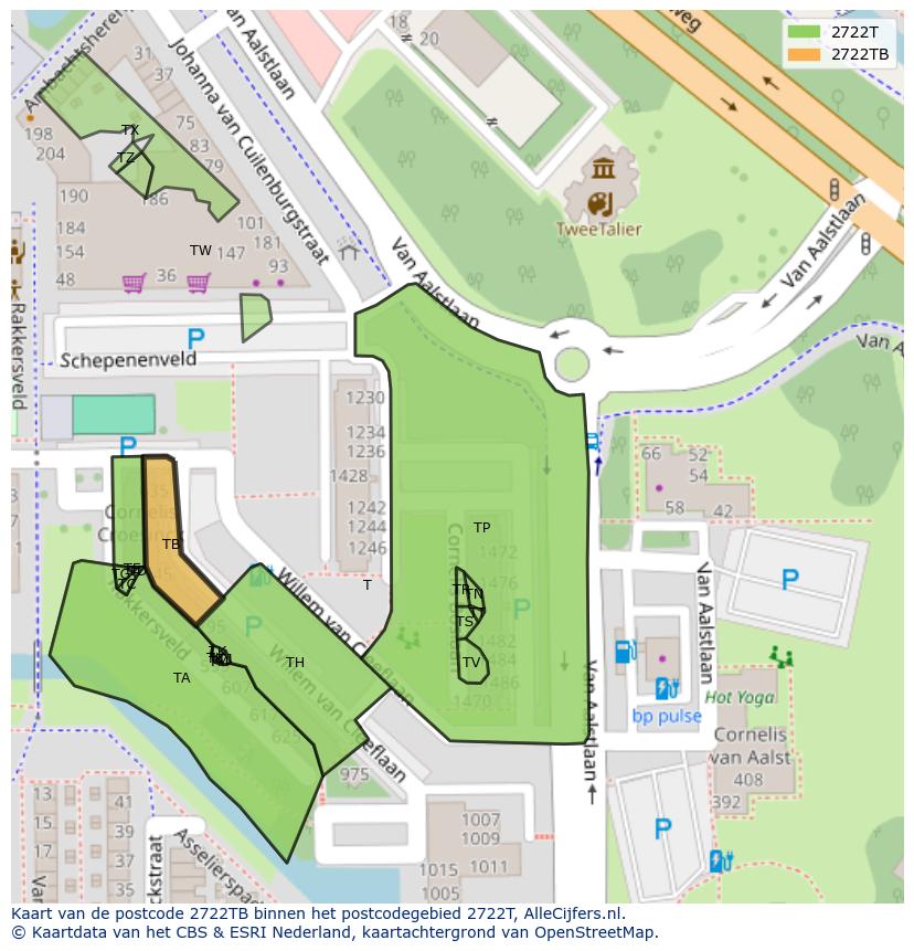 Afbeelding van het postcodegebied 2722 TB op de kaart.