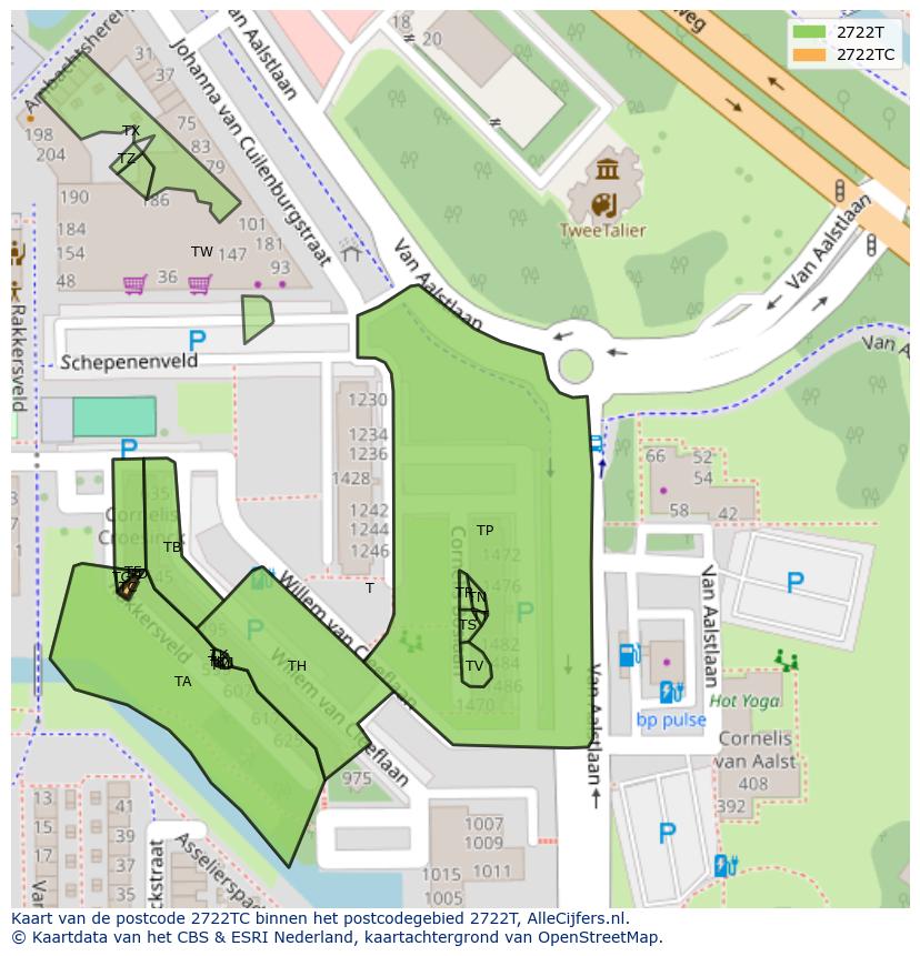 Afbeelding van het postcodegebied 2722 TC op de kaart.
