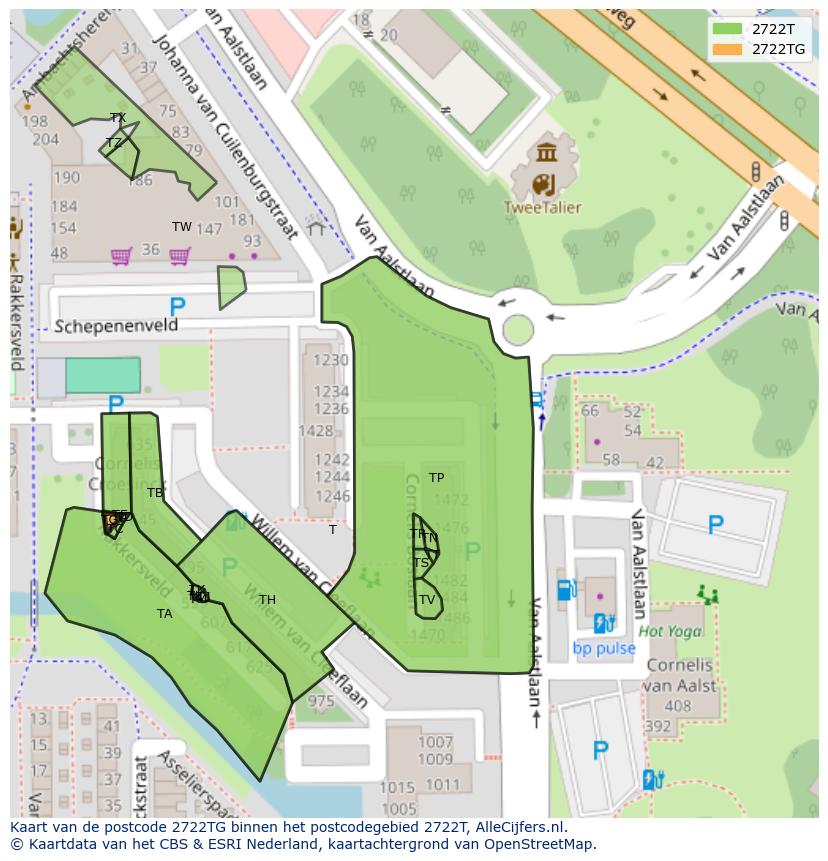 Afbeelding van het postcodegebied 2722 TG op de kaart.