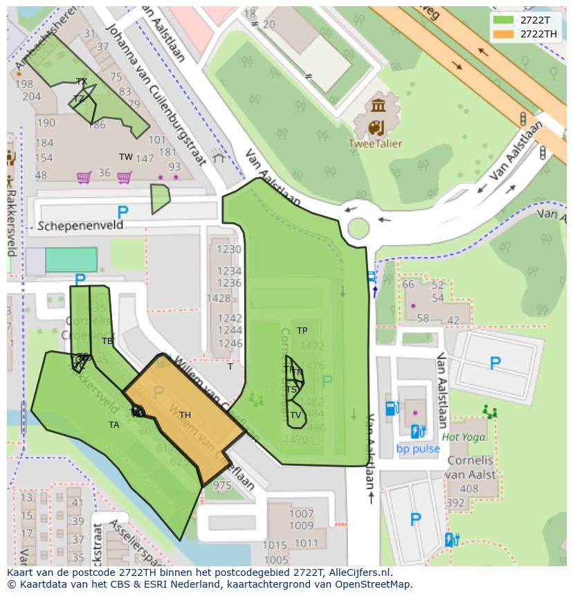 Afbeelding van het postcodegebied 2722 TH op de kaart.