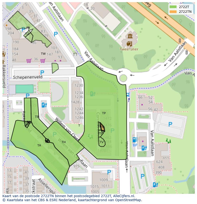 Afbeelding van het postcodegebied 2722 TN op de kaart.