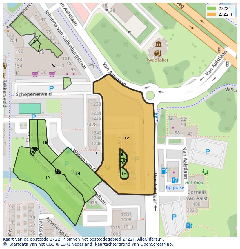 Afbeelding van het postcodegebied 2722 TP op de kaart.