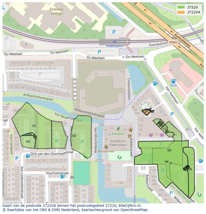 Afbeelding van het postcodegebied 2722 VA op de kaart.