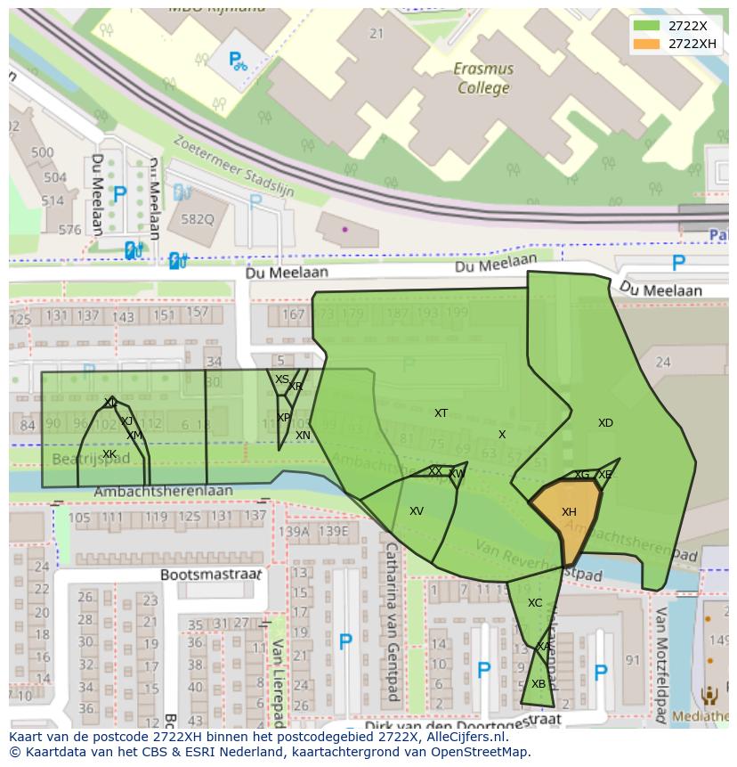 Afbeelding van het postcodegebied 2722 XH op de kaart.
