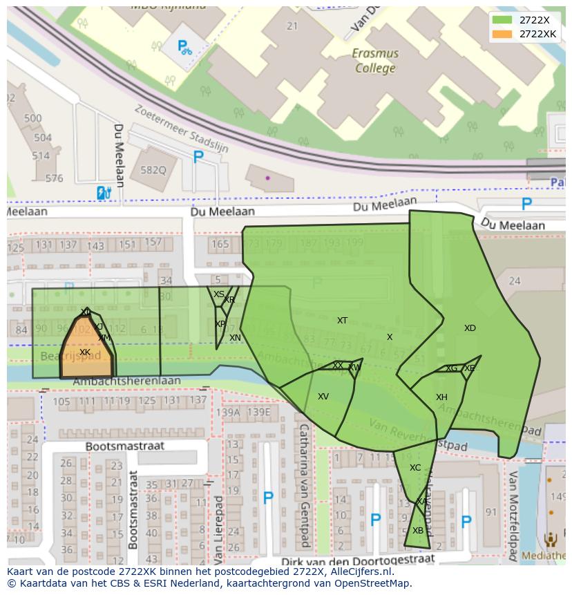 Afbeelding van het postcodegebied 2722 XK op de kaart.