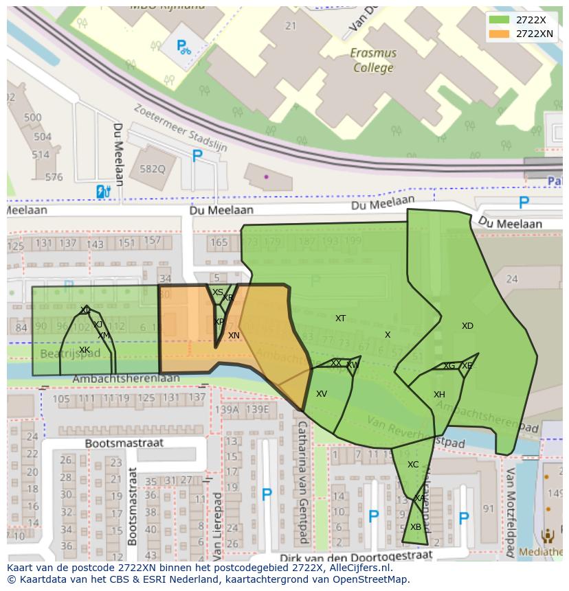 Afbeelding van het postcodegebied 2722 XN op de kaart.
