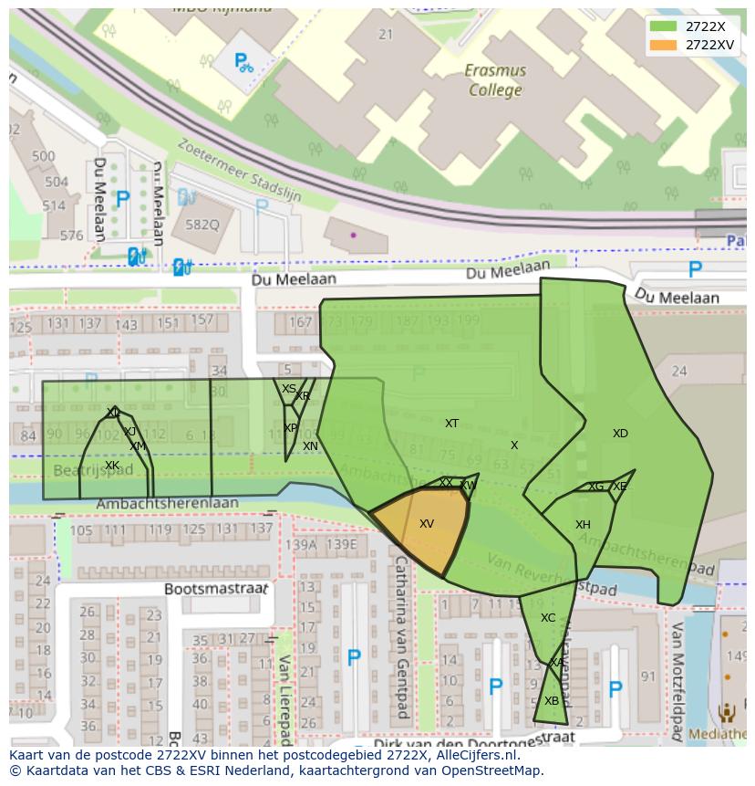 Afbeelding van het postcodegebied 2722 XV op de kaart.