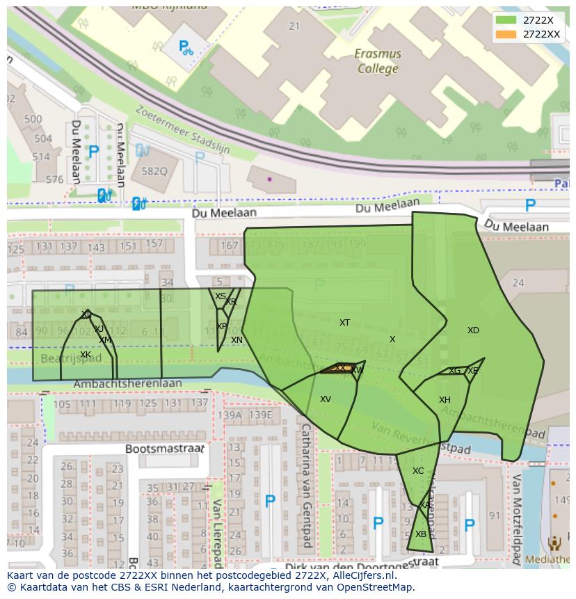 Afbeelding van het postcodegebied 2722 XX op de kaart.