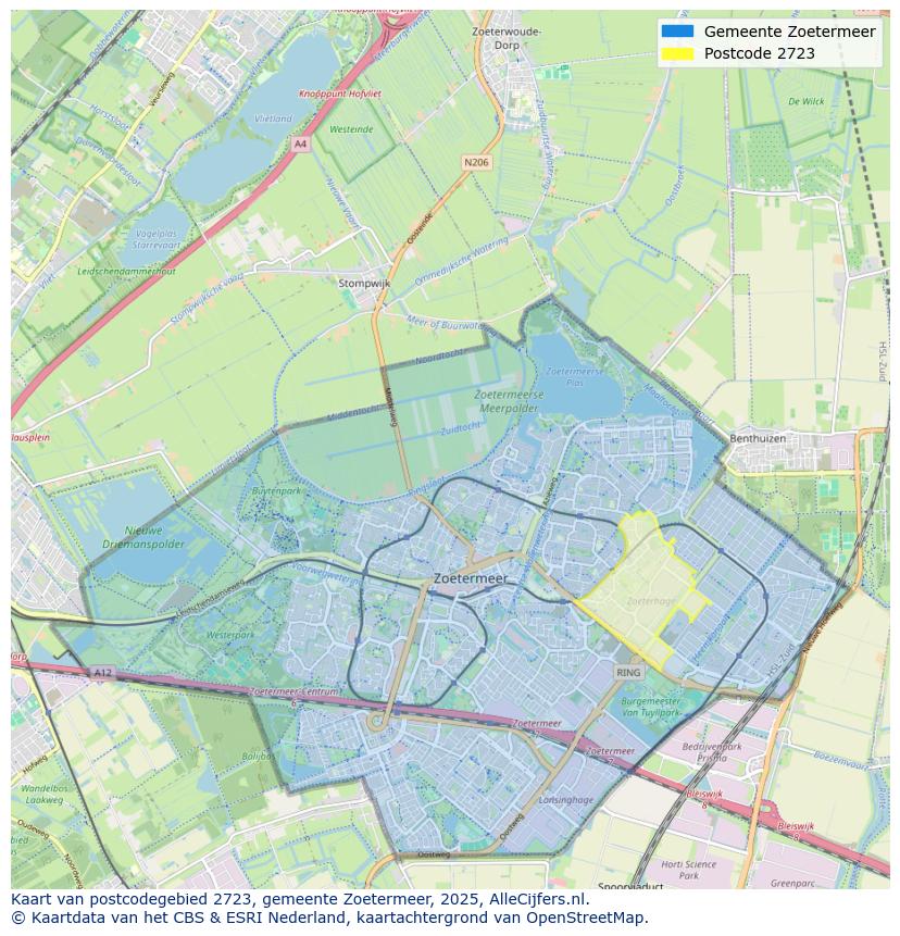 Afbeelding van het postcodegebied 2723 op de kaart.