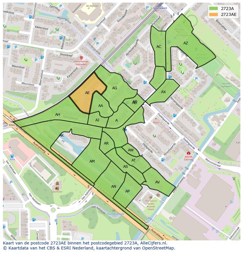 Afbeelding van het postcodegebied 2723 AE op de kaart.