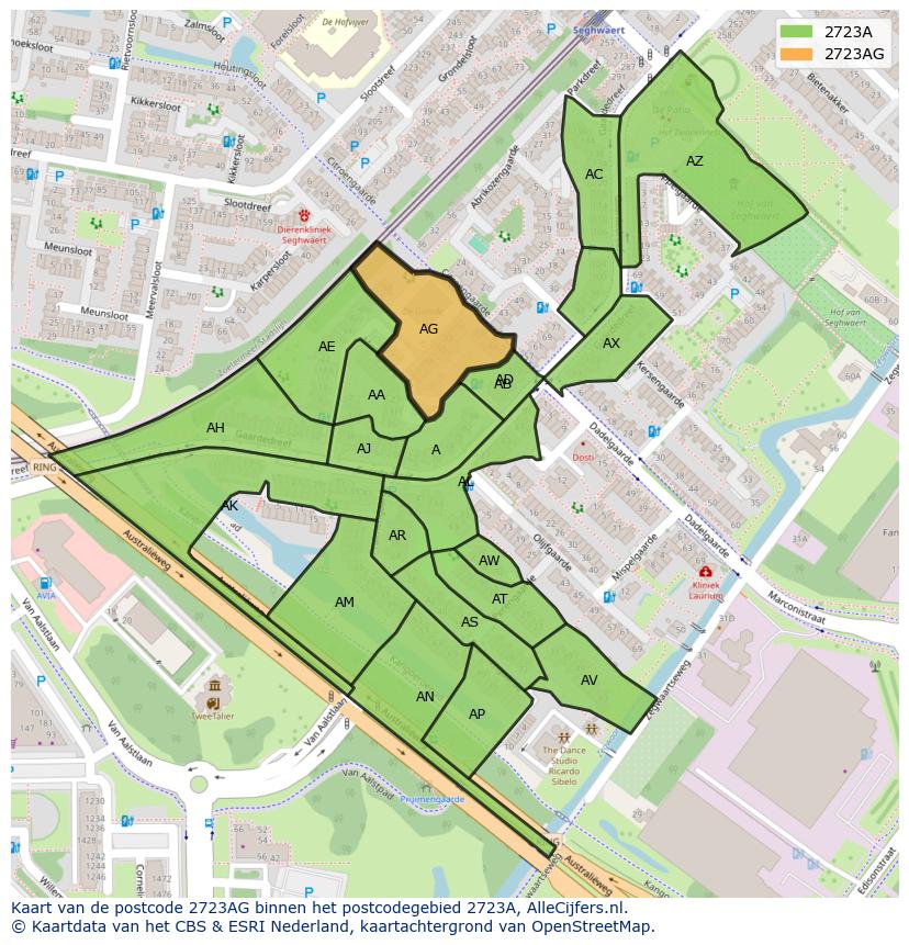 Afbeelding van het postcodegebied 2723 AG op de kaart.