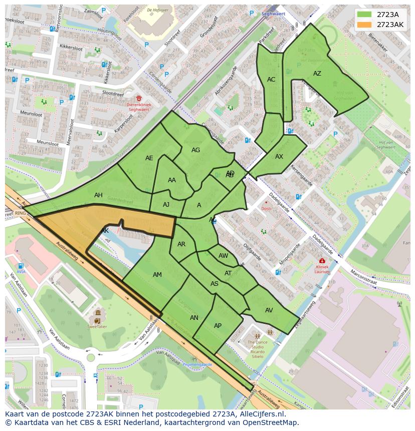 Afbeelding van het postcodegebied 2723 AK op de kaart.