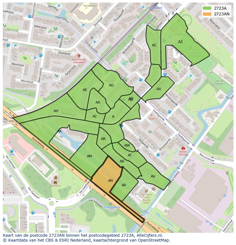 Afbeelding van het postcodegebied 2723 AN op de kaart.