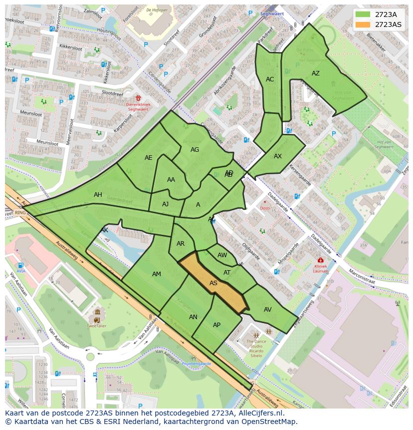 Afbeelding van het postcodegebied 2723 AS op de kaart.