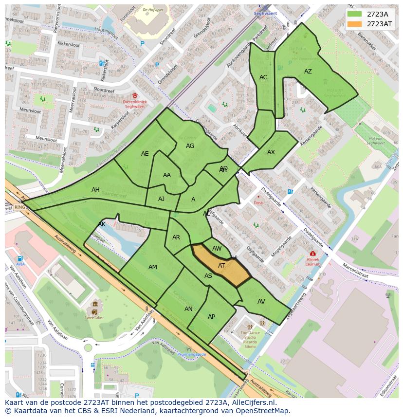 Afbeelding van het postcodegebied 2723 AT op de kaart.