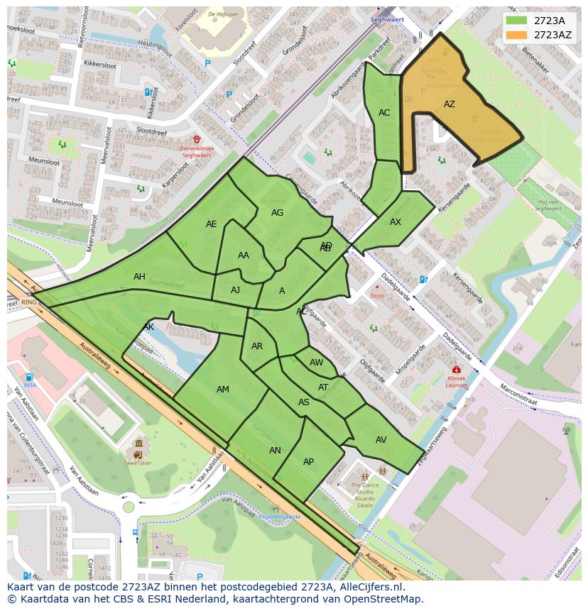 Afbeelding van het postcodegebied 2723 AZ op de kaart.