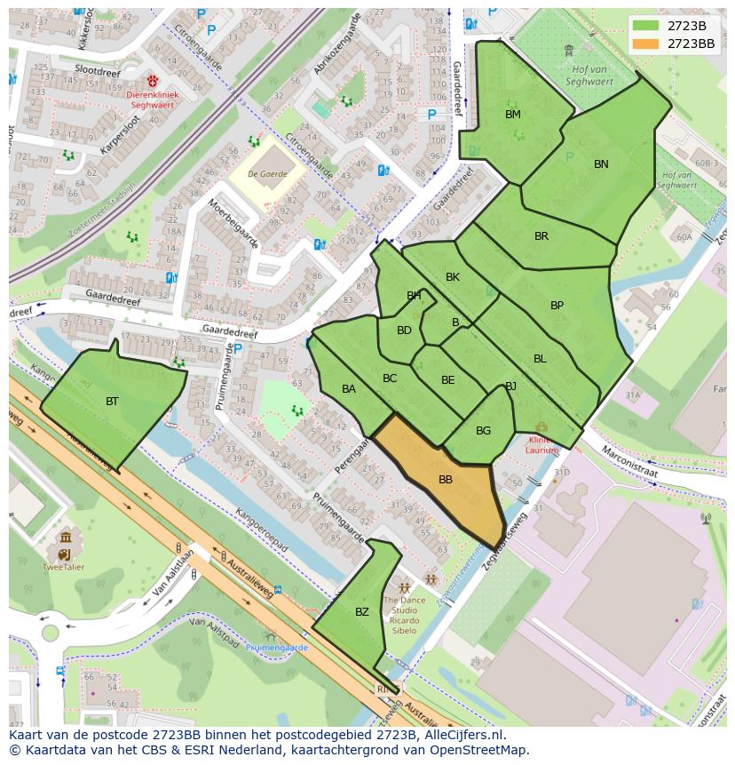 Afbeelding van het postcodegebied 2723 BB op de kaart.