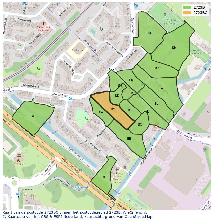 Afbeelding van het postcodegebied 2723 BC op de kaart.