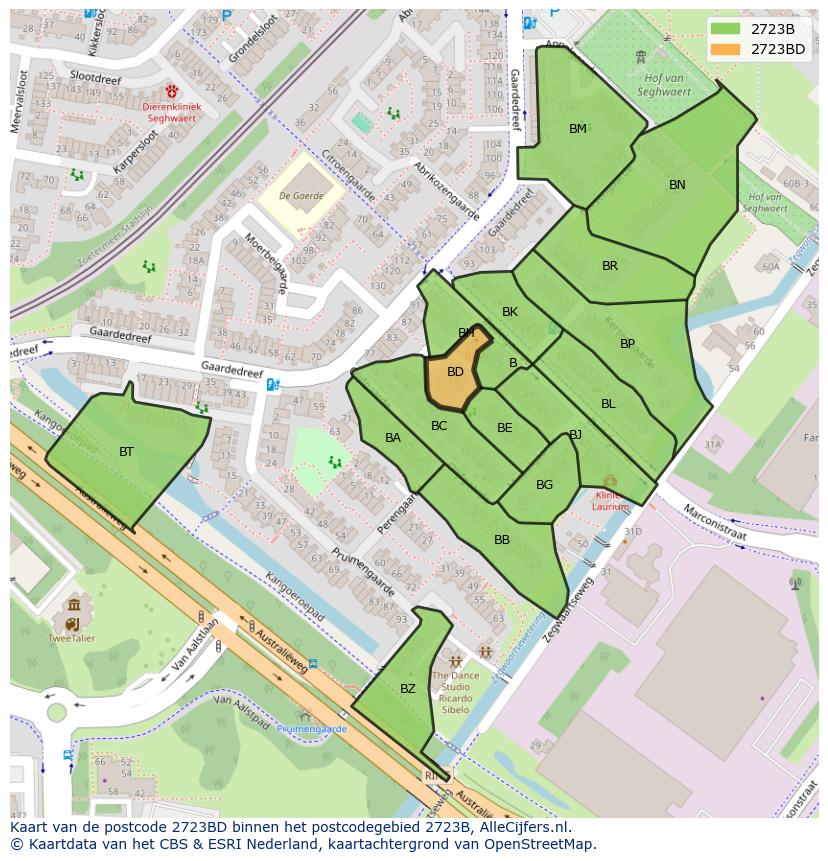 Afbeelding van het postcodegebied 2723 BD op de kaart.