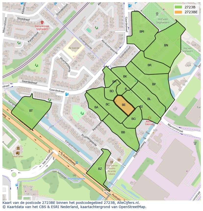 Afbeelding van het postcodegebied 2723 BE op de kaart.