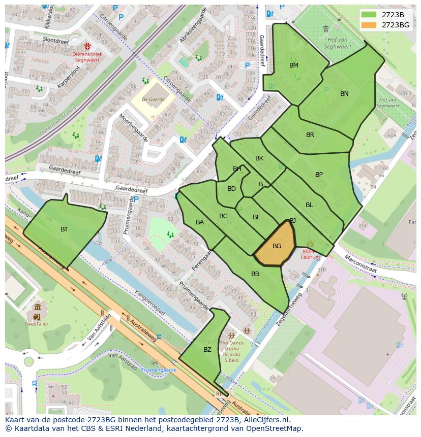 Afbeelding van het postcodegebied 2723 BG op de kaart.