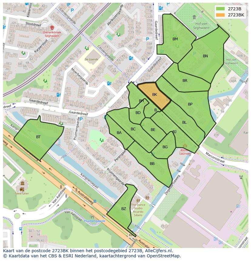 Afbeelding van het postcodegebied 2723 BK op de kaart.