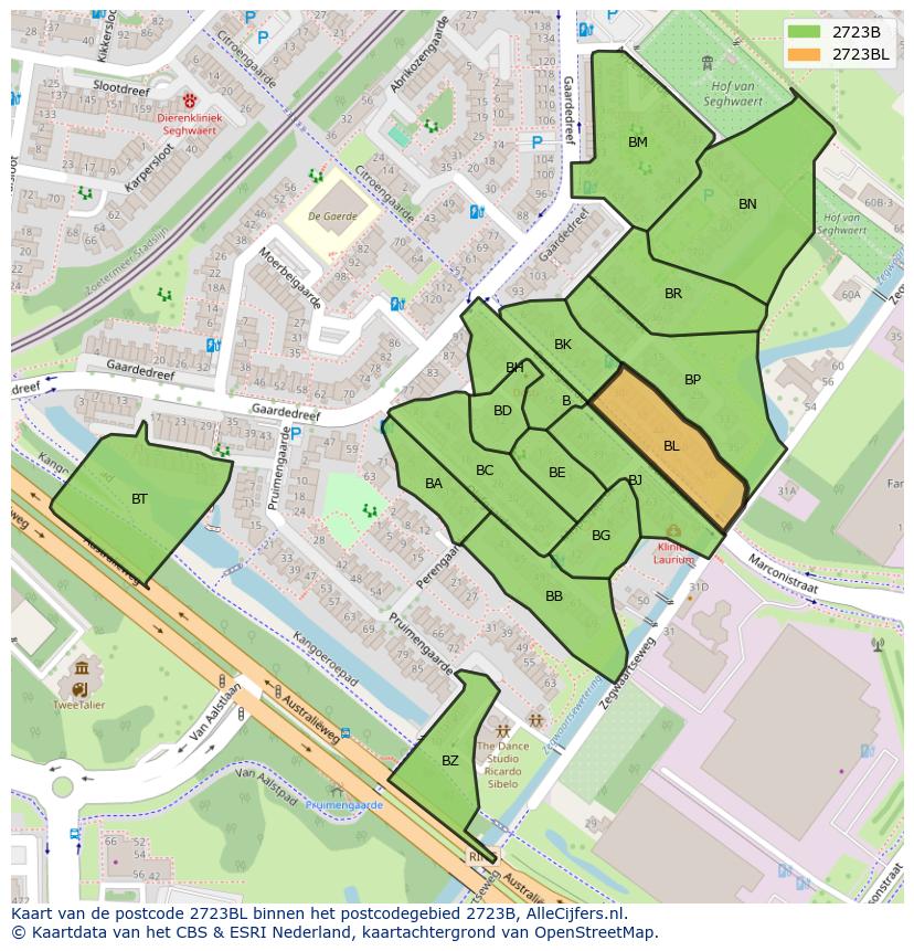 Afbeelding van het postcodegebied 2723 BL op de kaart.