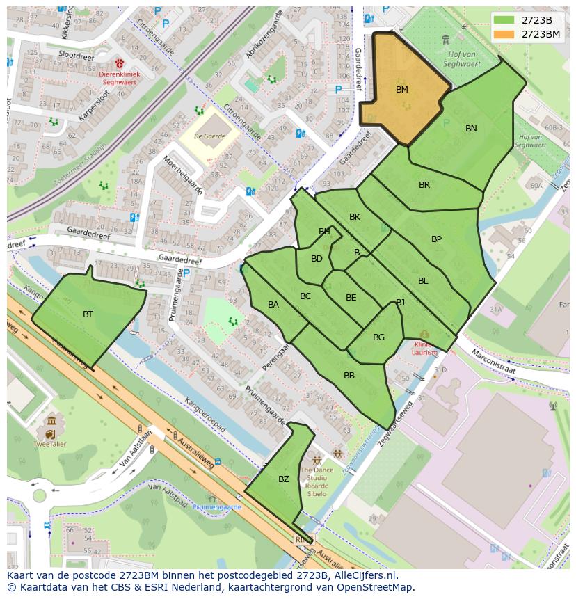 Afbeelding van het postcodegebied 2723 BM op de kaart.