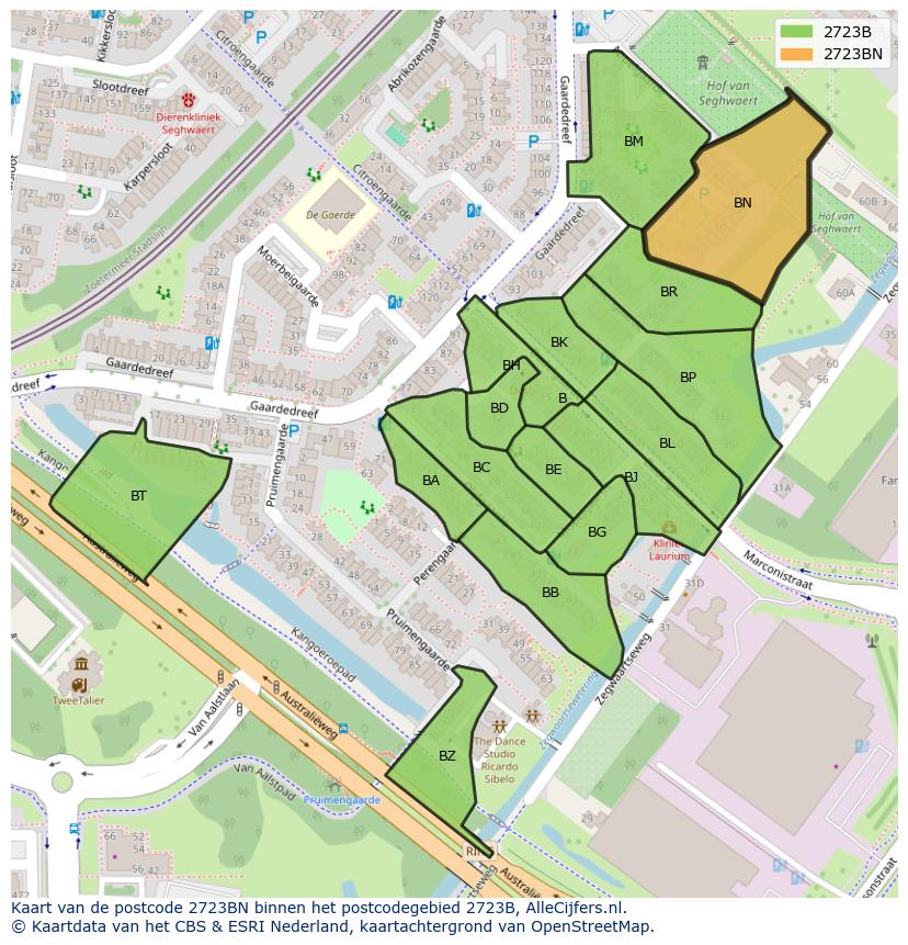 Afbeelding van het postcodegebied 2723 BN op de kaart.