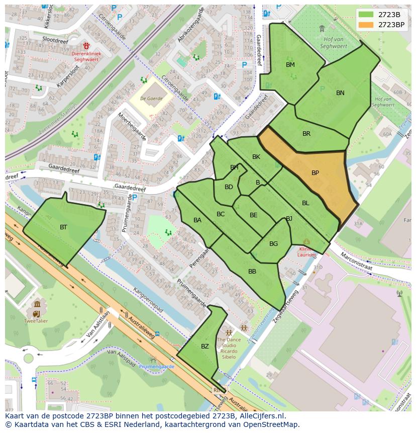 Afbeelding van het postcodegebied 2723 BP op de kaart.