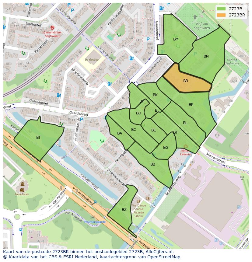 Afbeelding van het postcodegebied 2723 BR op de kaart.