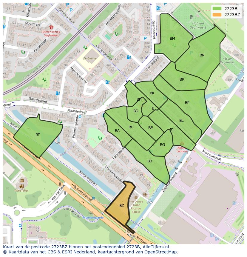 Afbeelding van het postcodegebied 2723 BZ op de kaart.