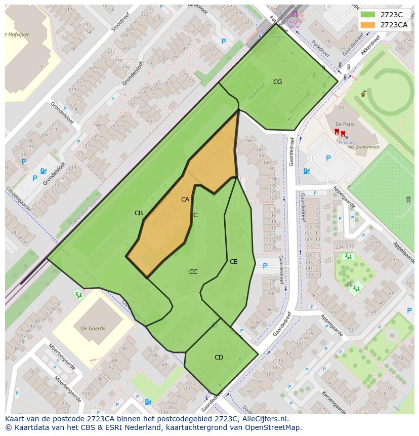 Afbeelding van het postcodegebied 2723 CA op de kaart.