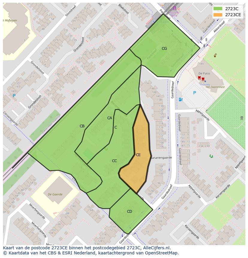 Afbeelding van het postcodegebied 2723 CE op de kaart.