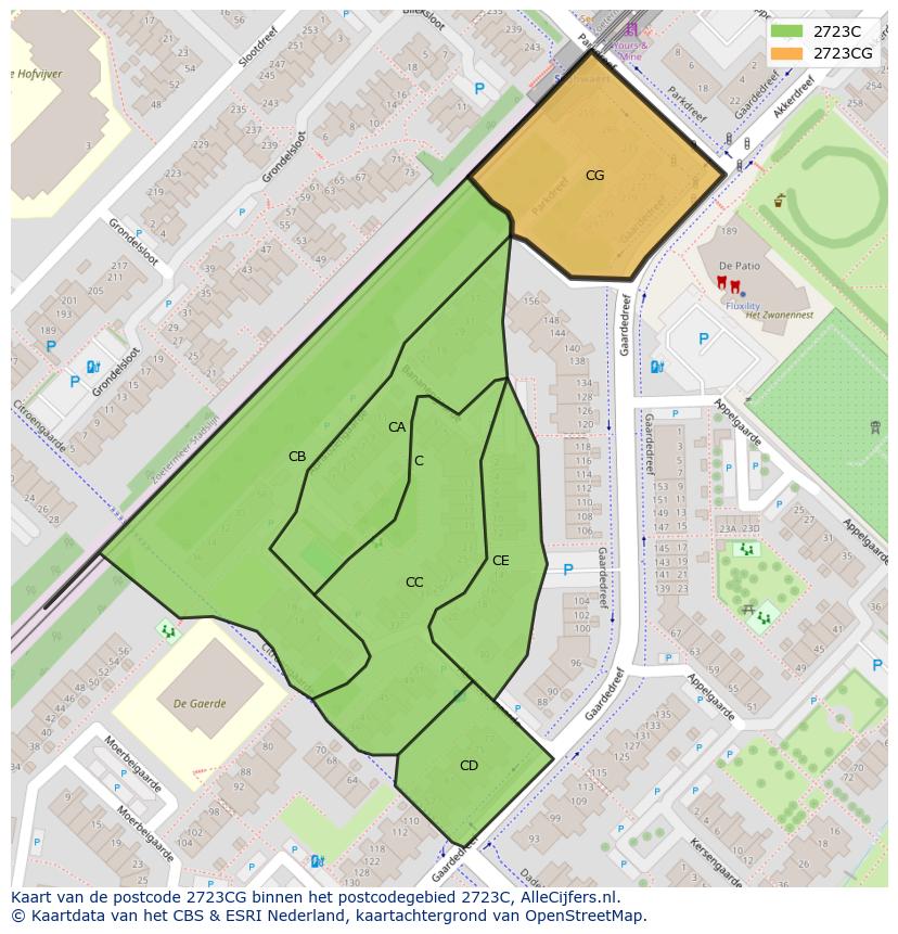 Afbeelding van het postcodegebied 2723 CG op de kaart.