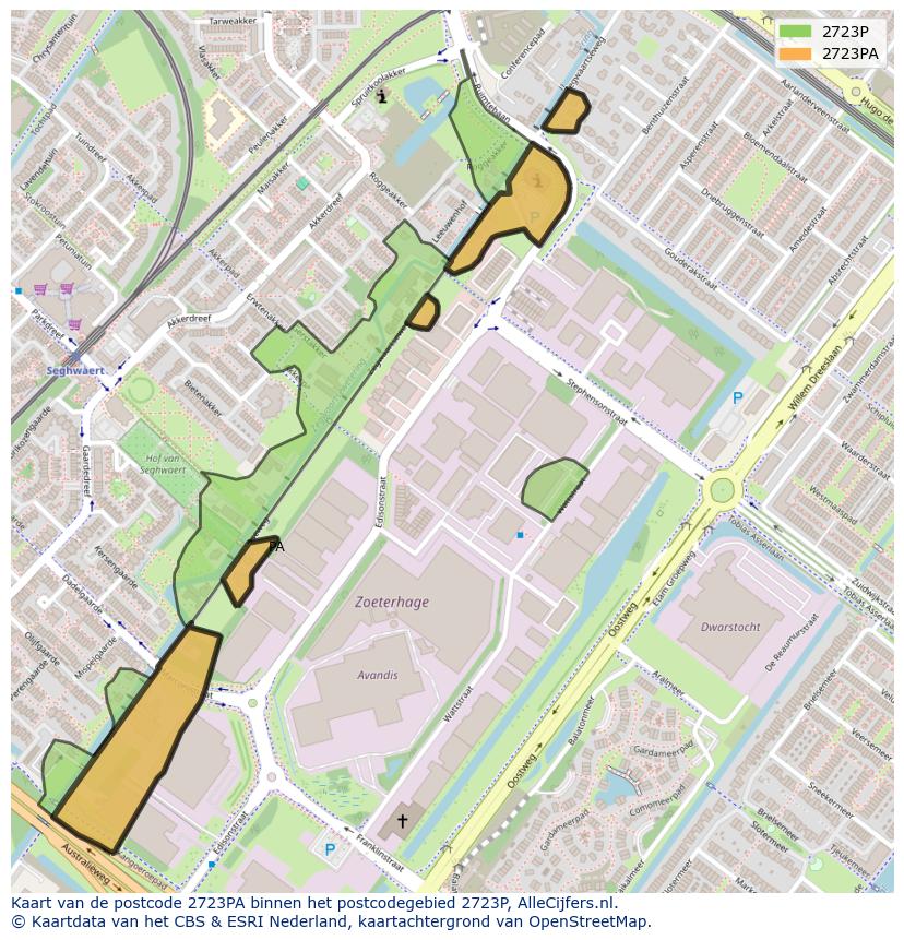 Afbeelding van het postcodegebied 2723 PA op de kaart.
