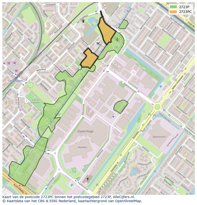 Afbeelding van het postcodegebied 2723 PC op de kaart.