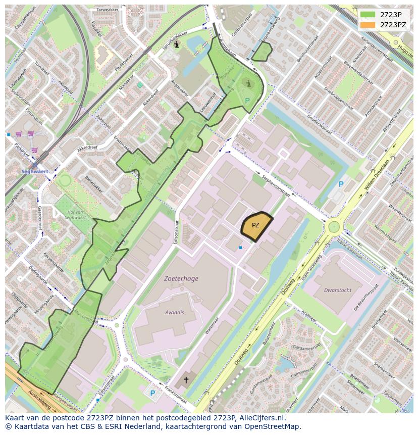 Afbeelding van het postcodegebied 2723 PZ op de kaart.