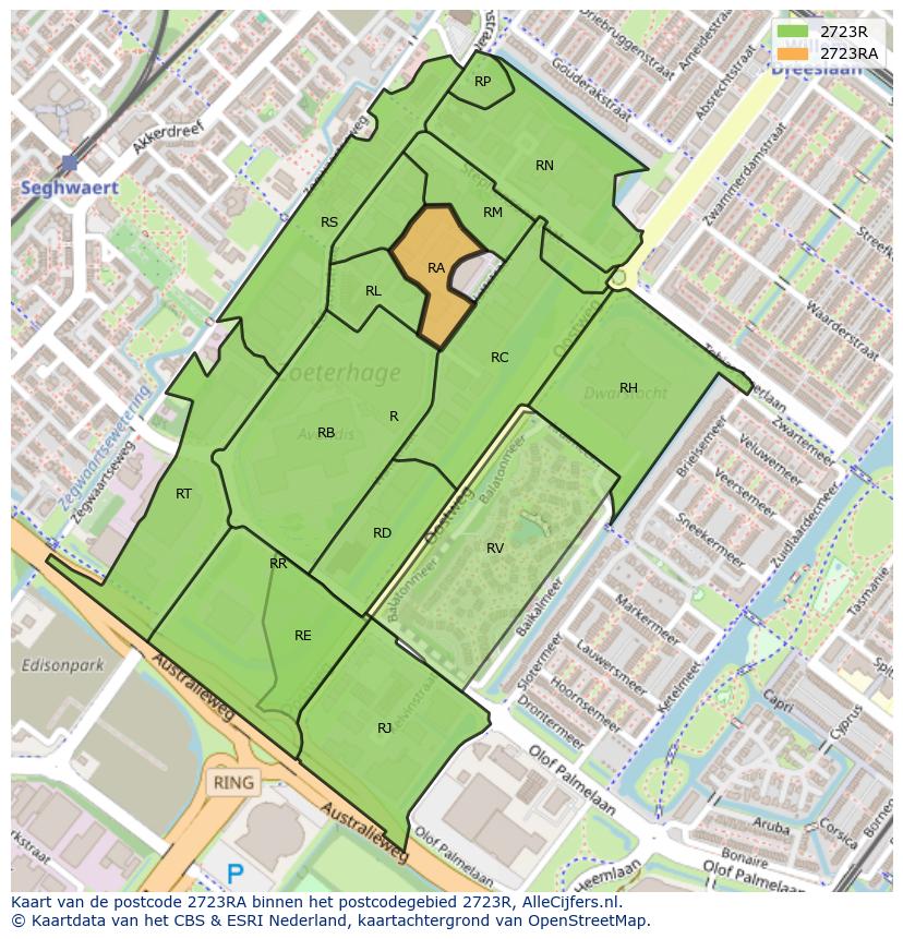 Afbeelding van het postcodegebied 2723 RA op de kaart.