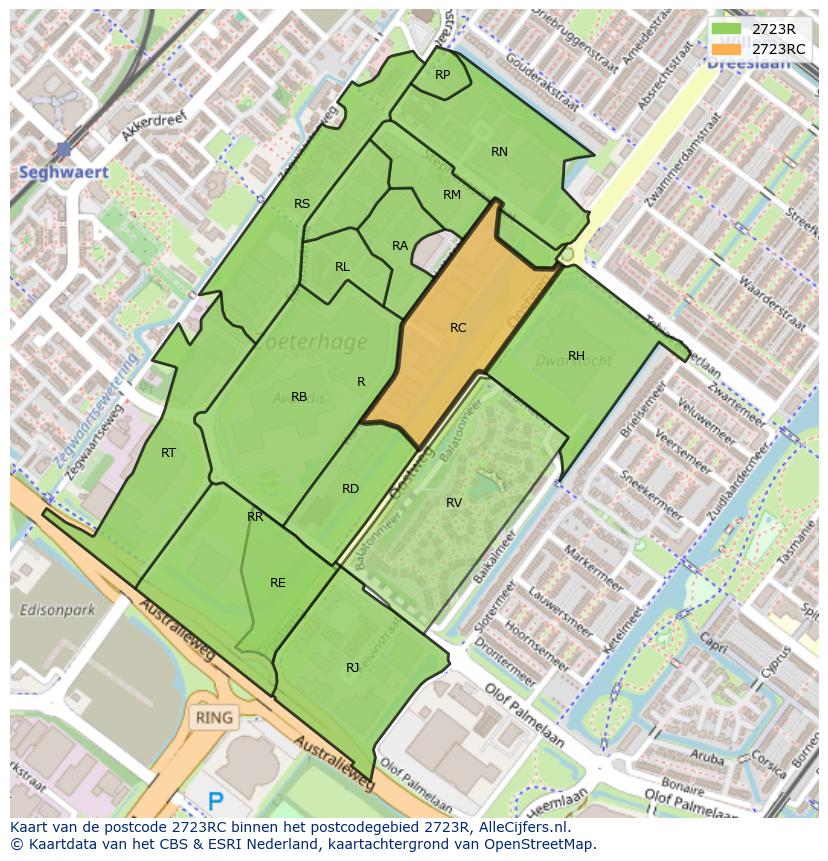 Afbeelding van het postcodegebied 2723 RC op de kaart.