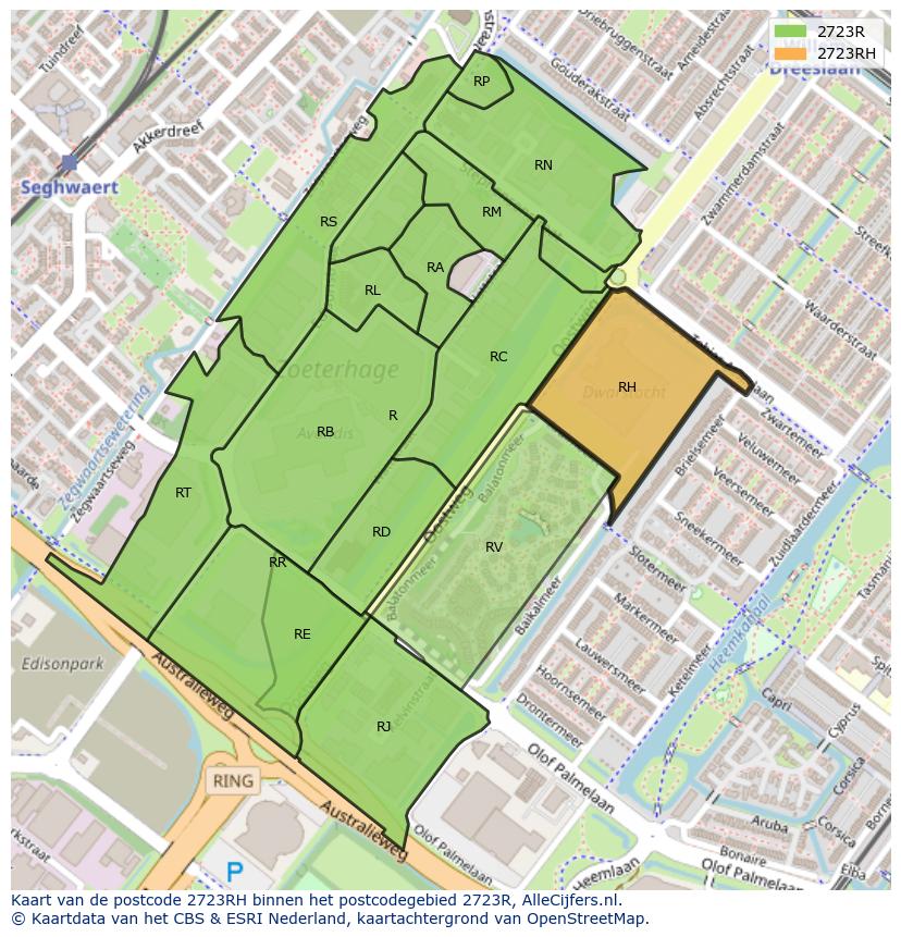 Afbeelding van het postcodegebied 2723 RH op de kaart.