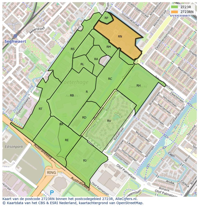 Afbeelding van het postcodegebied 2723 RN op de kaart.