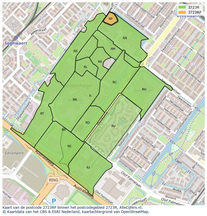 Afbeelding van het postcodegebied 2723 RP op de kaart.