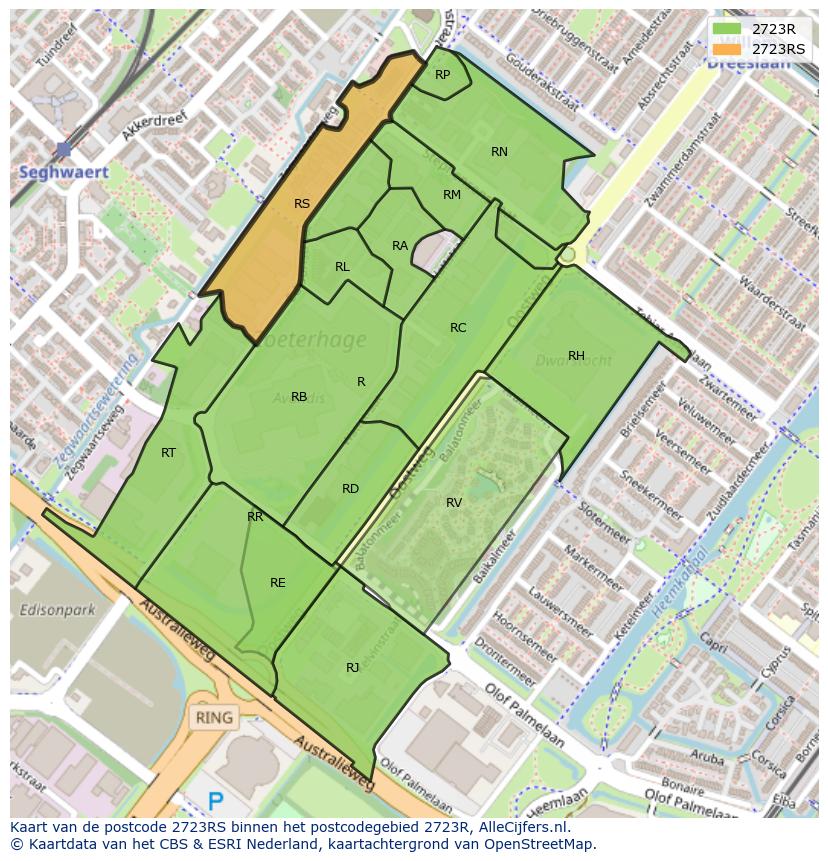 Afbeelding van het postcodegebied 2723 RS op de kaart.