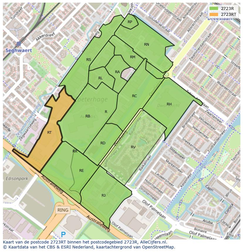 Afbeelding van het postcodegebied 2723 RT op de kaart.